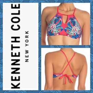 NWT MSRP $63 Kenneth Cole New York Floral Halter Bikini Top Women's Size Medium